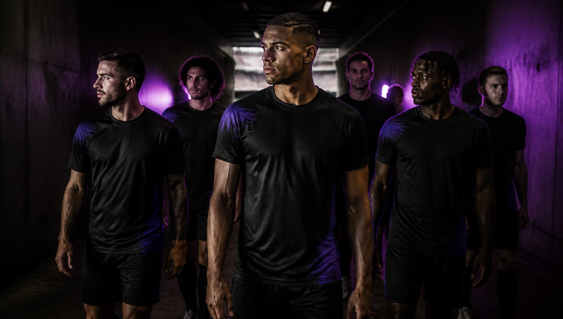 Football squad in a stadium tunnel wearing the Hackin Evo collection
